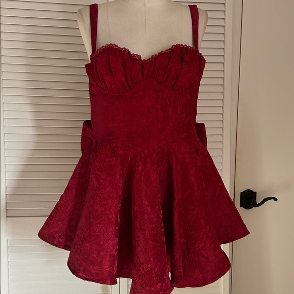 Babyboo EMELIE PLAYSUIT - RED size large jacquard print with bow and corset top - Picture 7 of 16